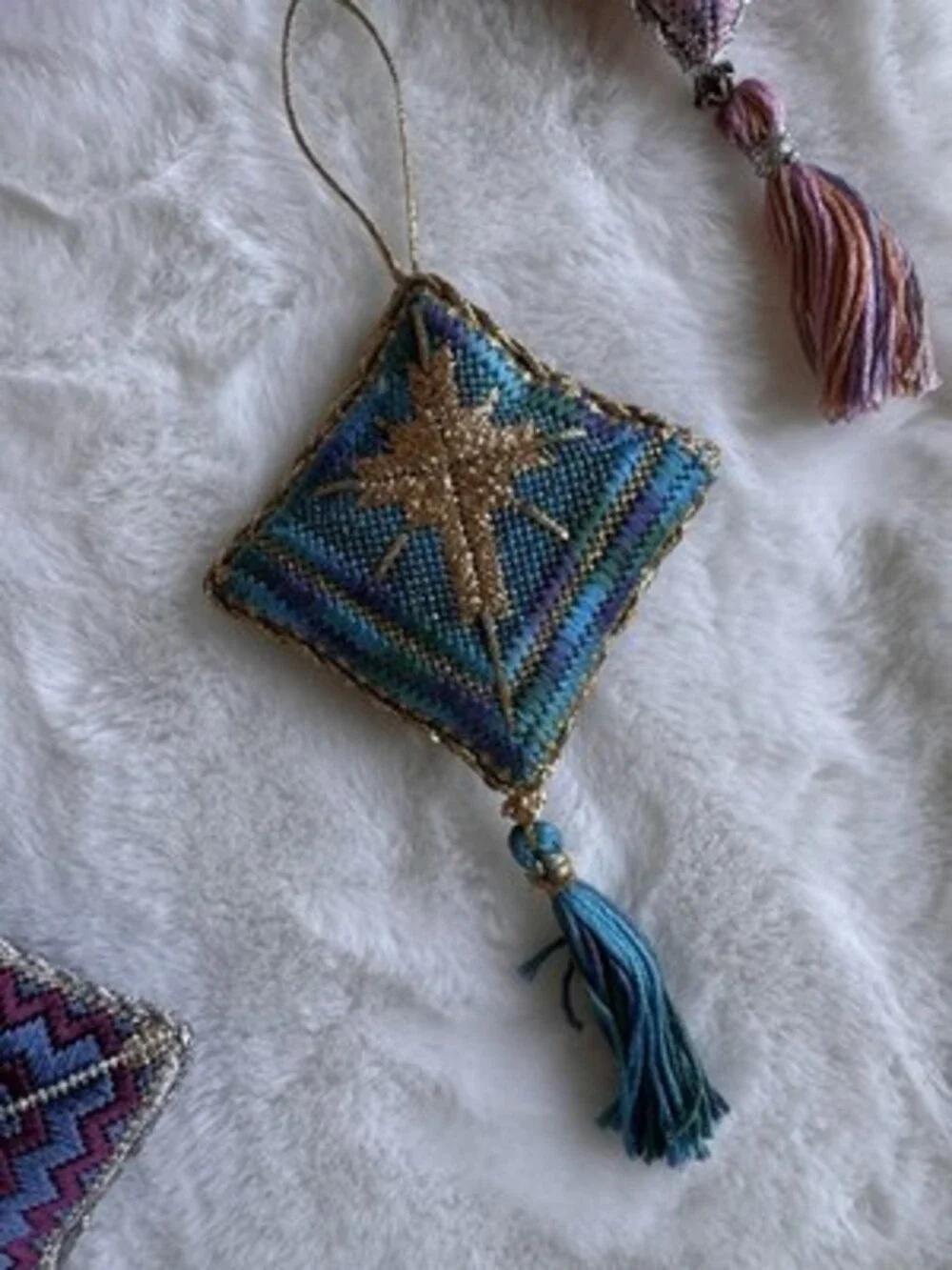 Embroidered Mini Pillow Ornament Christmas Decoration Grandma Core Lot Of 7
